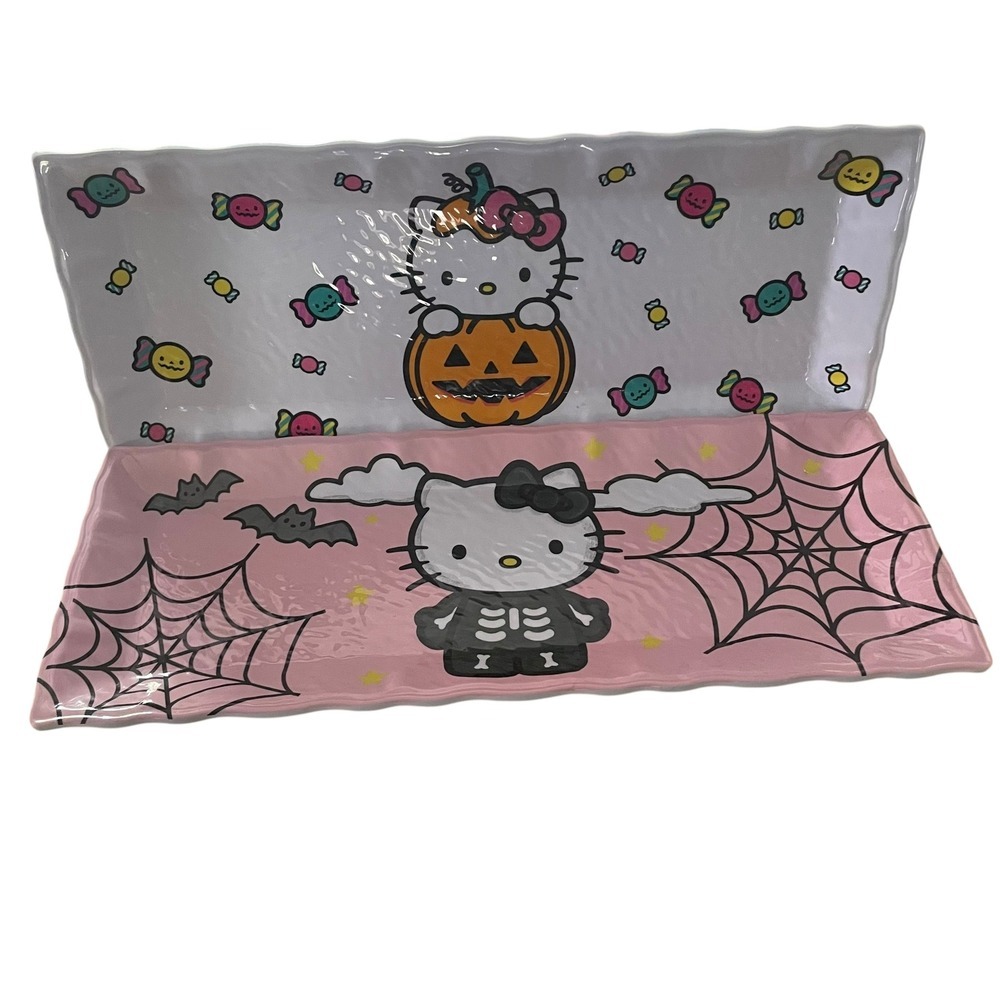 Hello Kitty Halloween Serving Tray Set - Sanrio Pumpkin Skeleton 100% Melamine